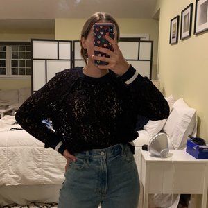Zara Lace Crew Neck Long Sleeve Top